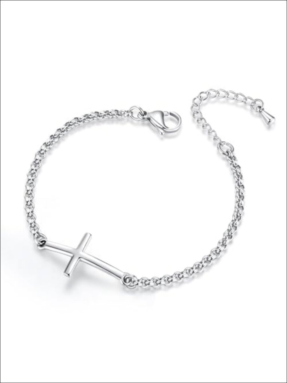 14K Gold Plated Sideways Cross Bracelet Adjustable Rolo Chain Religious